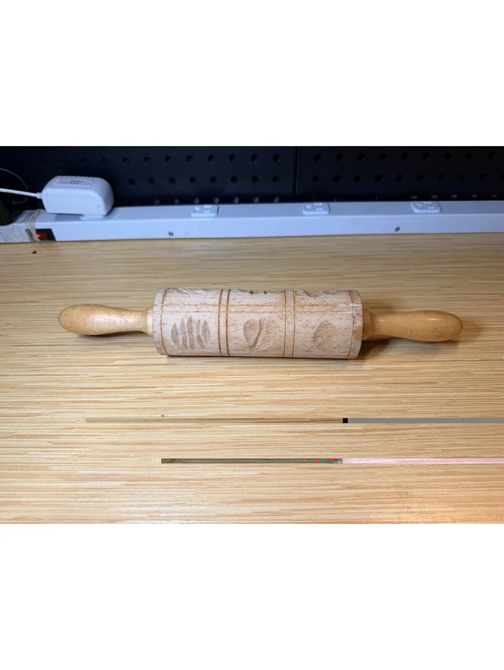 Wooden Carved German Springerle Rolling Pin Farmhouse Rustic Primitive 13” VTG
